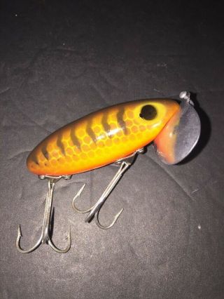 Vintage Fred Arbogast Jitterbug Brown Crawfish W/chartreuse Fishing Lure