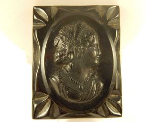 Deep Carved Black Bakelite Antique Mourning Cameo Pin Brooch