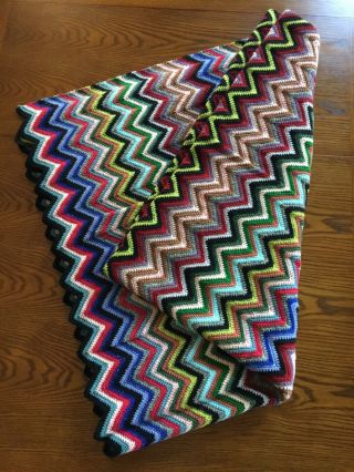Vintage Large Heavy Winter Crocheted Afghan Multicolor,  70” X 67” Exceptional