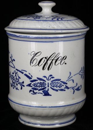 Antique Late 1800s German Blue Onion Coffee Jar Cobalt Flow Blue Marked