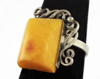 Antique - Hallmarked: 8 PЯ - Russian Baltic Amber Ring - Size 8.  5