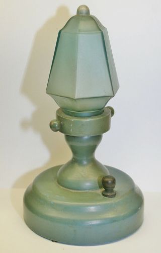 Vintage Art Deco Battery Powered Wooden Light/lamp With Glass Shade