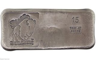 15 Troy Ounce.  999 Fine Silver Hand Poured Bison Bullion Standard Bar Nebraska