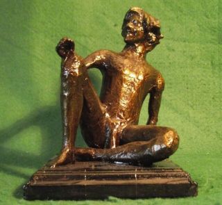 Antique Patina Style Bronzed Statue Male Nude Youth Contemporary Boy Sculpture