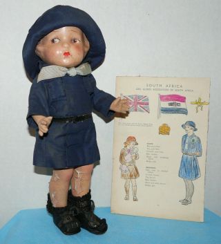 Antique 1920 - 30s Composition Doll 1938 South Africa Girl Guide Scout W Page 13 "