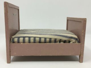 Vintage Doll Wood Hand Painted Bed With Mattress Furniture Dollhouse Miniature