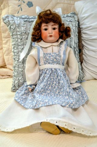 21” ANTIQUE GERMANY GIRL DOLL WITH 2 OUTIFTS,  PORCELAIN HEAD & LEATHER BODY 2
