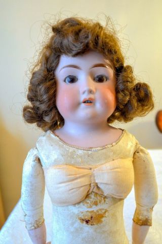 21” ANTIQUE GERMANY GIRL DOLL WITH 2 OUTIFTS,  PORCELAIN HEAD & LEATHER BODY 6
