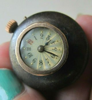 Antique 1880s 14k Solid Gold Trim Lapel Watch Guilloche Dial Button Hole Swiss ?