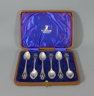 Vintage Art Deco Era Set Of Six Cased Hallmarked Sterling Silver Coffee Spoons