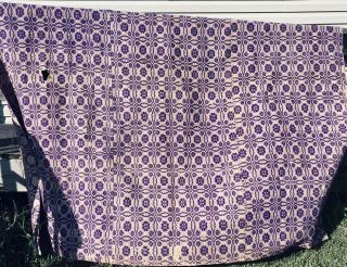 Antique Primitive Country Early To Mid 1800’s Wool Coverlet Purple And Ivory