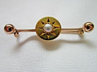 Fine Antique Jewellery 18ct Gold Bar Brooch With Half Pearl