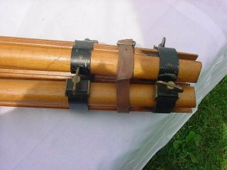 ANTIQUE WOOD TRIPOD BRASS FITTED MILITARY SURVEYORS 4
