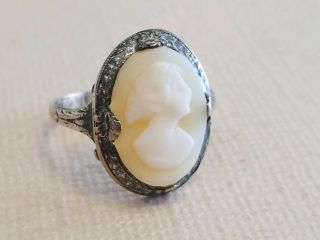 Stunning Antique Sterling Silver 925 Carved Shell Cameo Ring Size 6,  2.  1 Grams