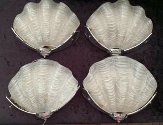 Matching Set Of 4 Art Deco Clam Shell Odeon Wall Lights