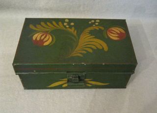 Antique Hand Painted Tole / Toleware Metal Box With Latch
