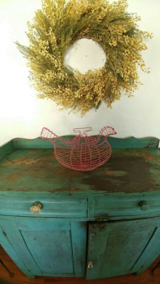Antique Wire Large Egg Basket Chicken Hen Rustic Primitive Folk Art