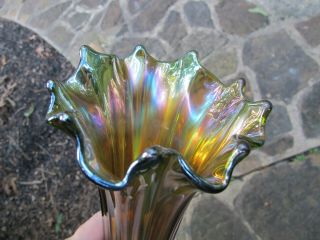 NORTHWOOD ANTIQUE Carnival Art Glass Vase Iridescent ALASKAN GREEN THIN RIB 3