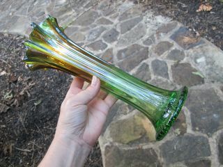 NORTHWOOD ANTIQUE Carnival Art Glass Vase Iridescent ALASKAN GREEN THIN RIB 5