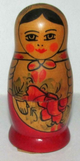Vintage Russian Babushka Wooden Nesting Doll 4 In All With Label