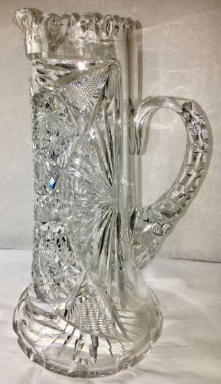 Antique American Brilliant Period (abp) Cut Crystal 11” Tall Pitcher.  1890 - 1919.