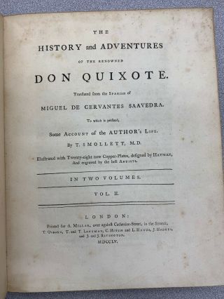 1755 Antique " The History And Adventures Of Don Quixote " Vol.  Ii