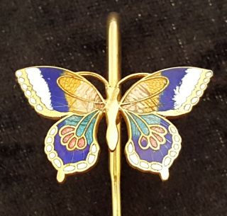 Brass & Blue Enamel Vintage Art Deco Antique Butterfly Bookmark