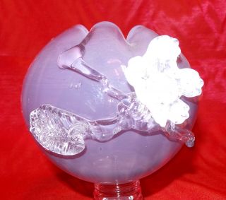 Antique Victorian Amethyst Glass Rose Bowl with Applied Flowers 3