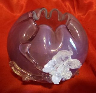 Antique Victorian Amethyst Glass Rose Bowl with Applied Flowers 4
