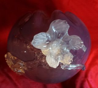 Antique Victorian Amethyst Glass Rose Bowl with Applied Flowers 7