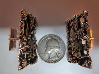 large vintage 1960 ' s cufflinks Asian wise man by Swank 3