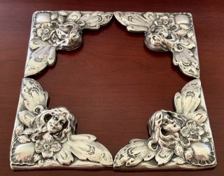 Butterfly Lady Nouveau Sterling Silver Desk Blotter Corners Antique Victorian