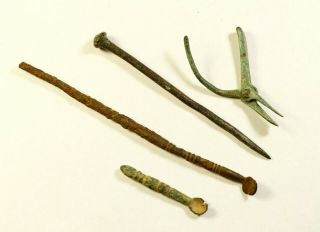Selection Of 4 Ancient Roman Bronze & Iron Medical/dental Tools - 2nd - 4th C Ad