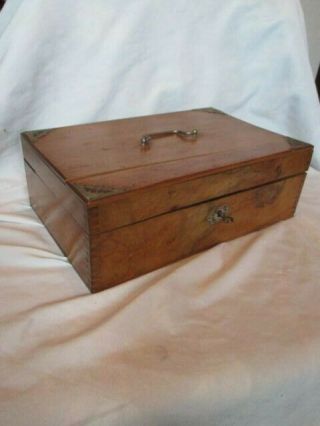 Vintage Wooden Box Olive Wood? Metal Decorated Corners With Handle Lockable Key