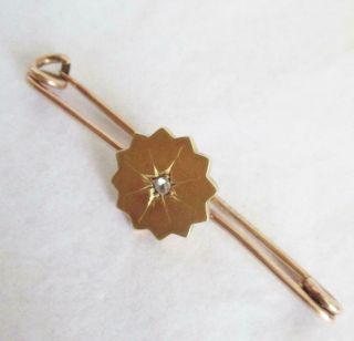 Stunning Antique 9ct Gold Bar Brooch With Central Diamond Good Wt 4.  1g Tie Pin?