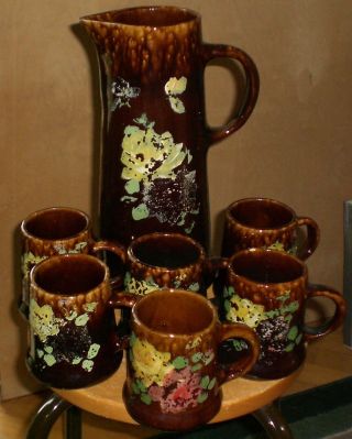 Antique Bennington Rockingham Blended Brown Glaze Chocolate Tankard And Mug Set