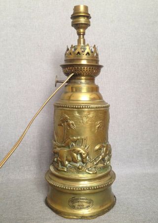 Antique French Lamp Base Made Of Brass Repousse Early 1900 
