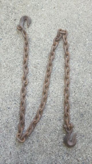 Vintage Rusty 72 " 6 Ft.  Tow Chain & 2 Diamond Duluth Hooks Clevis Steampunk