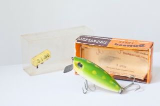 Vintage Bomber Bait Company Wood Fishing Lure Green And Insert