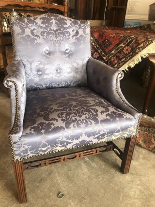 Antique Kittinger Mahogany Chair Silk Ca 1937