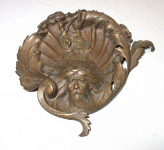 Large Antique Ornate 19th Century Victorian Figural Thick Bronze Tray Ashtray