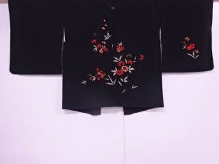 89032 Japanese Kimono / Antique Haori / Embroidery / Flower & Plant