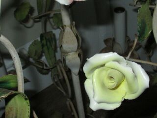 Antique Vintage Italian Tole Metal Porcelain Flowers Roses 5 Light Chandelier