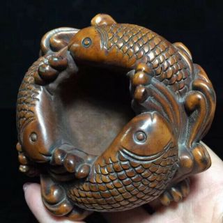 China Collectable Handwork Old Boxwood Carve Three Golfidh Auspicious Statue