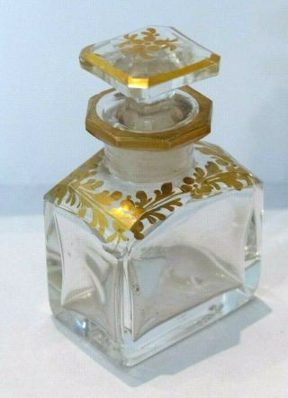 Unusual Antique 19th Century French Cut Glass Gilded Scent Bottle,  Stopper