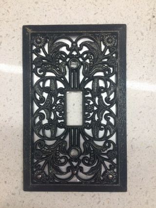 Vintage Black Metal Switch Plate Ornate Design Single Toggle Decorative