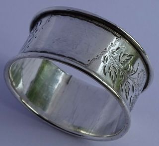 Gorgeous Edwardian Hand Chased Solid Sterling Silver Napkin Ring,  1909