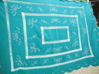 Large Vintage Embroidered & Cut Work Tablecloth 84 " X 56 "