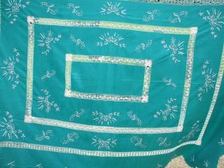 Large Vintage embroidered & cut work tablecloth 84 