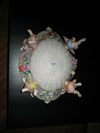 Antique Dresden Porcelain Centerpiece Flower Bowl With Four Cherub Figures